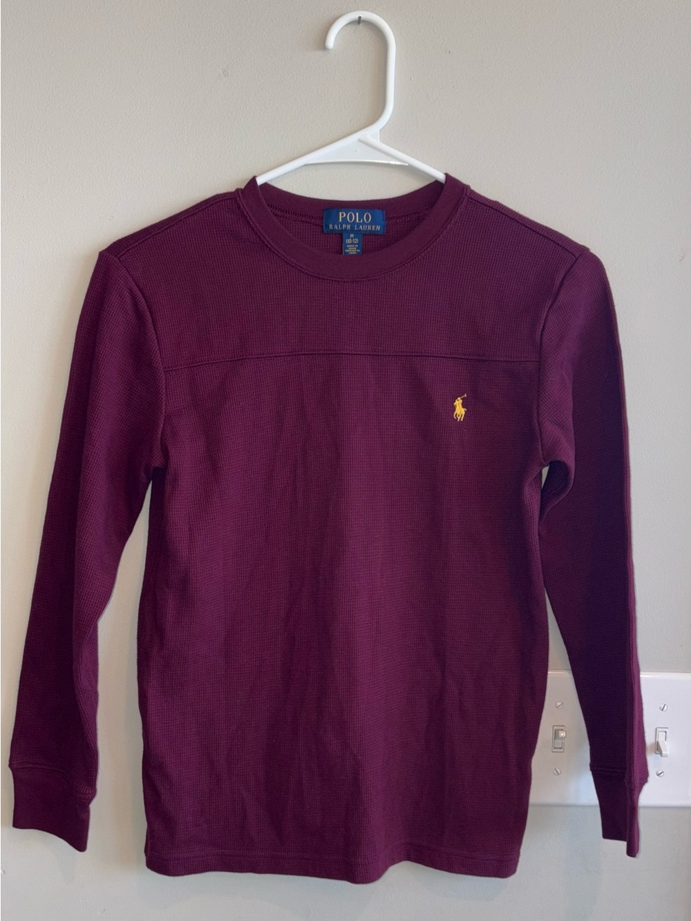 Polo Ralph Lauren Boys Waffle-Knit Thermal Long-Sleeve Tee Burgundy Medium 8/10